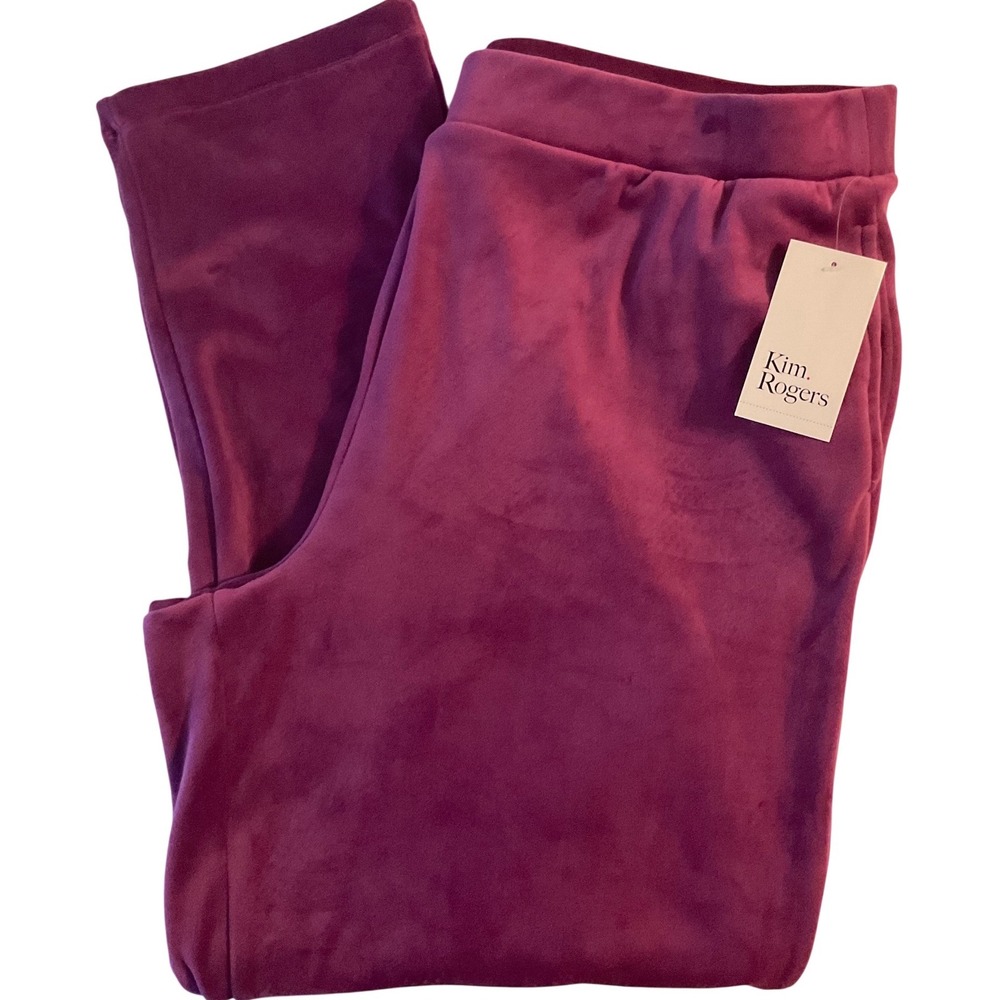 Kim Rogers Nott Violet Velour Comfort Pants Plus Size 1X Purple KRBT01039W NWT